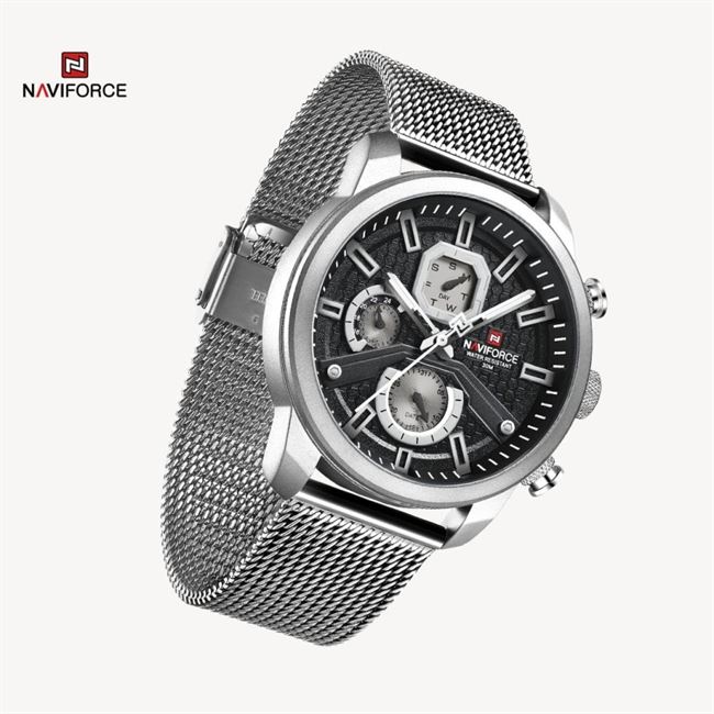 ساعت مچی اورجینال مردانه ناوی فورس|Naviforce|نوی فورس|نیوی فورس سه موتوره فول تایم | نقره ای| مشکی| NF9211